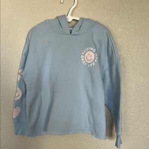 Blue Hoodie with Pink Smiley Design